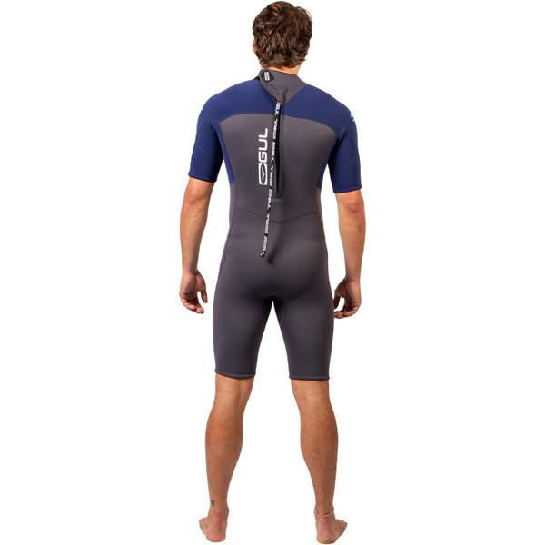 2026 Gul Heren Response Natur 3/2mm Rug Ritssluiting Shorty Wetsuit RE3319-GYBL - Grey / Blue